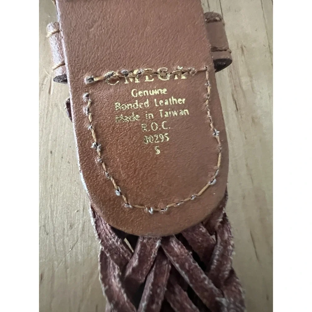 OMEGA Vtg Brown Braided Leather Western Concho Belt Silver Tone Buckle 32 Small - Picture 9 of 9